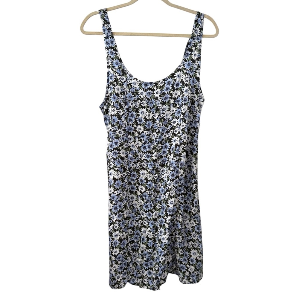 American Eagle Medium Black Blue White Floral Sleeveless Dress Viscose Y2K 90s